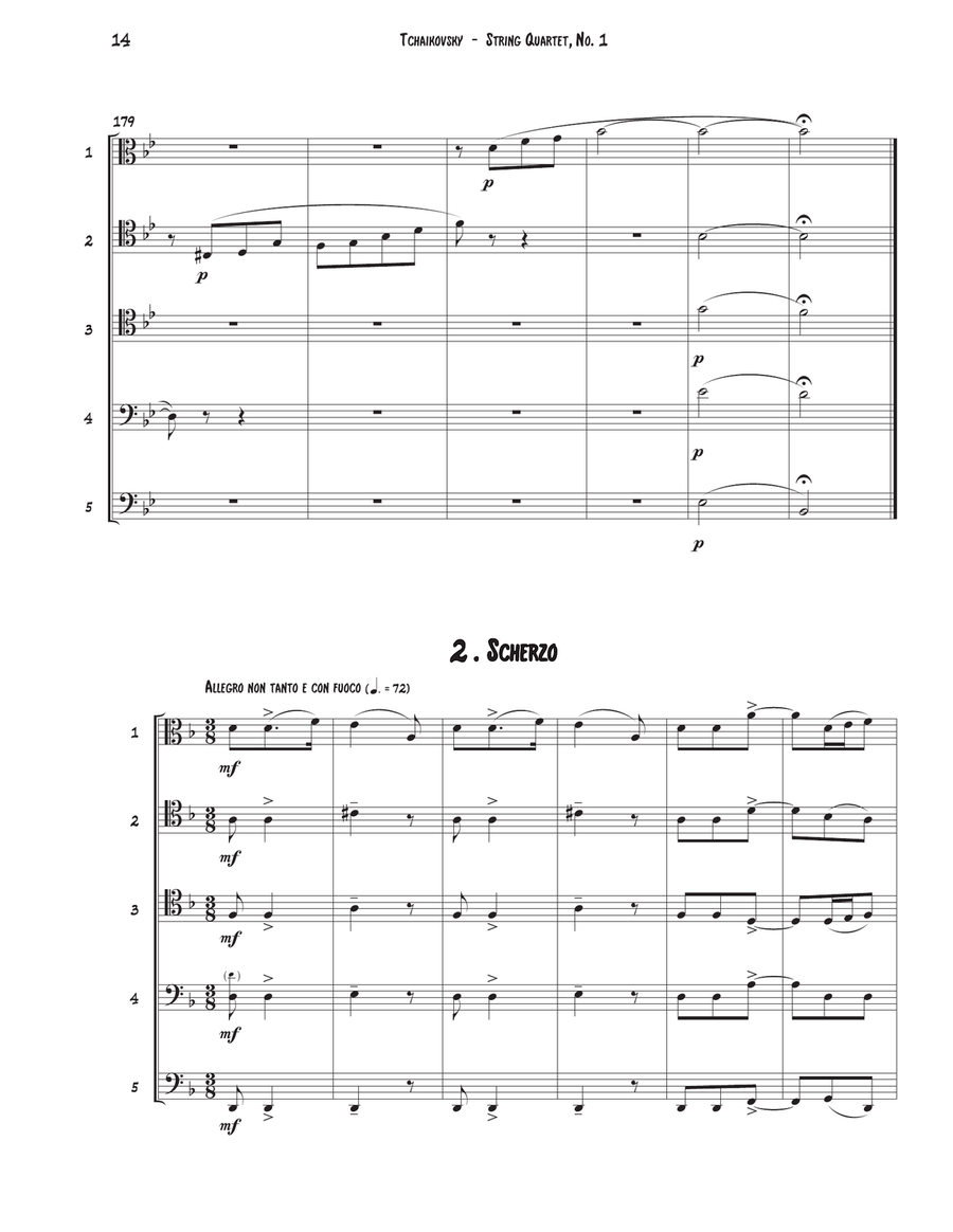 Two Movements from String Quartet No. 1 for Trombone Quintet Trombone scores gallery preview page 3
