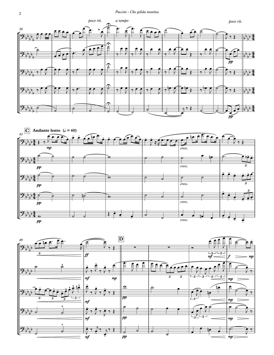 Che gelida manina from La Bohème for 5-part Trombone Ensemble Trombone scores gallery preview page 3
