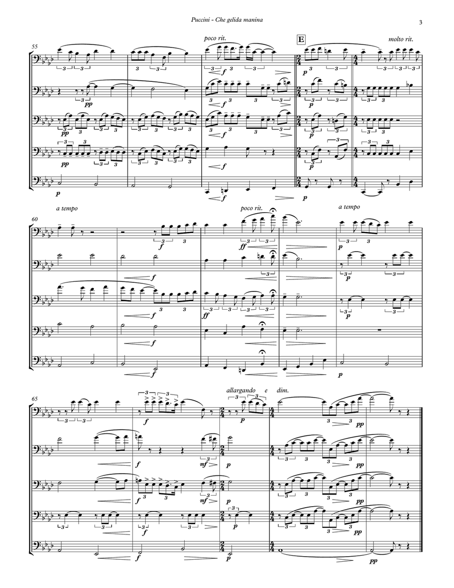Che gelida manina from La Bohème for 5-part Trombone Ensemble Trombone scores gallery preview page 4