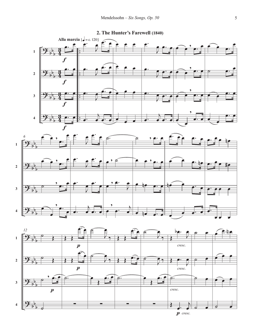 Six Songs, Op. 50 for 4-part Trombone Ensemble 4-Part scores gallery preview page 3