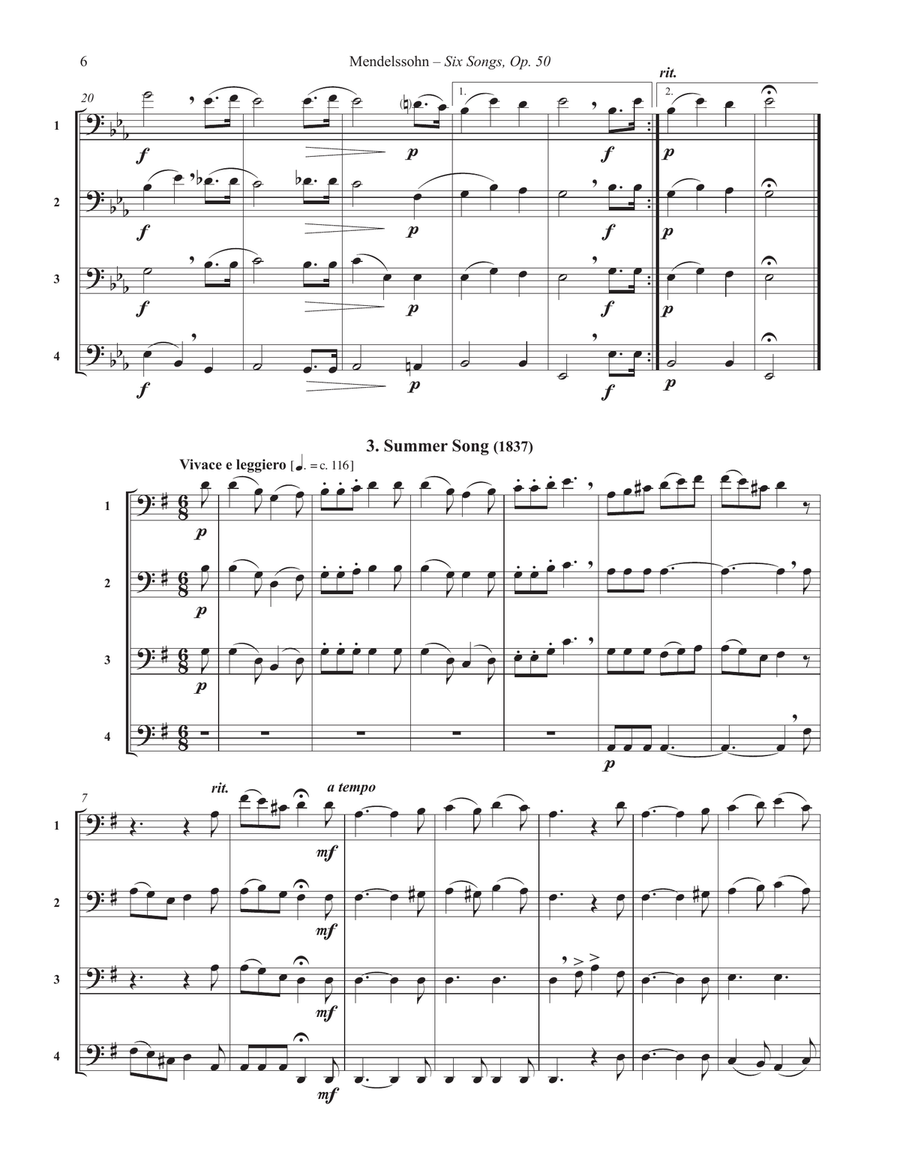 Six Songs, Op. 50 for 4-part Trombone Ensemble 4-Part scores gallery preview page 4