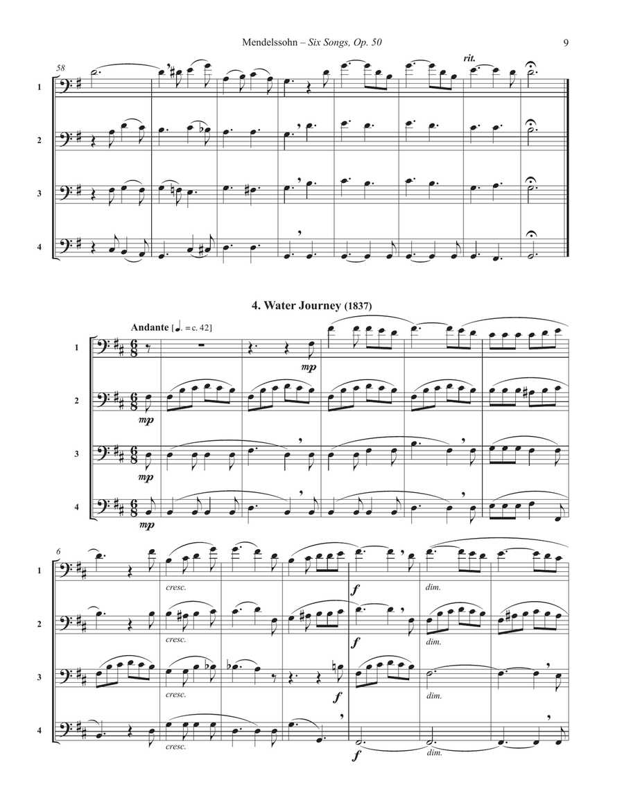 Six Songs, Op. 50 for 4-part Trombone Ensemble 4-Part scores gallery preview page 5