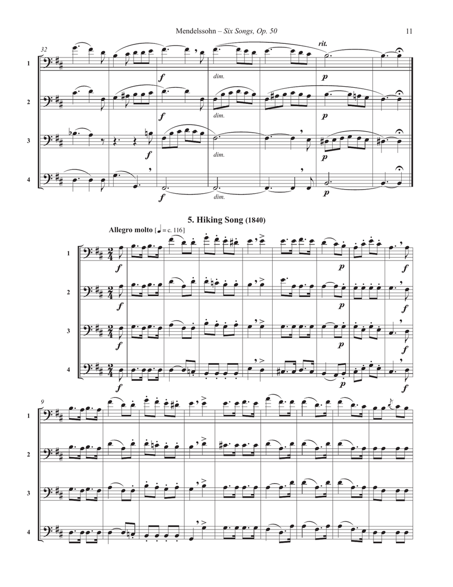 Six Songs, Op. 50 for 4-part Trombone Ensemble 4-Part scores gallery preview page 6