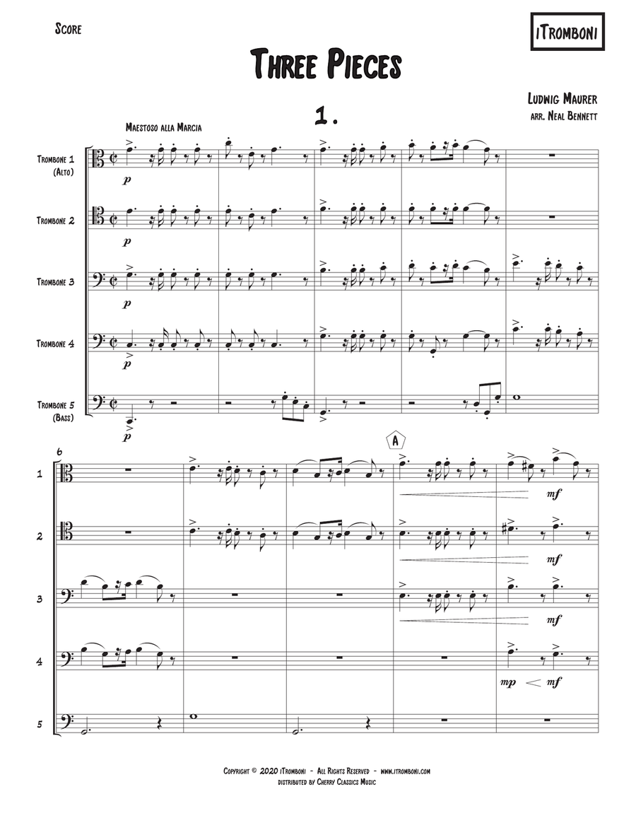 Three Pieces for Trombone Quintet Trombone scores gallery preview page 2