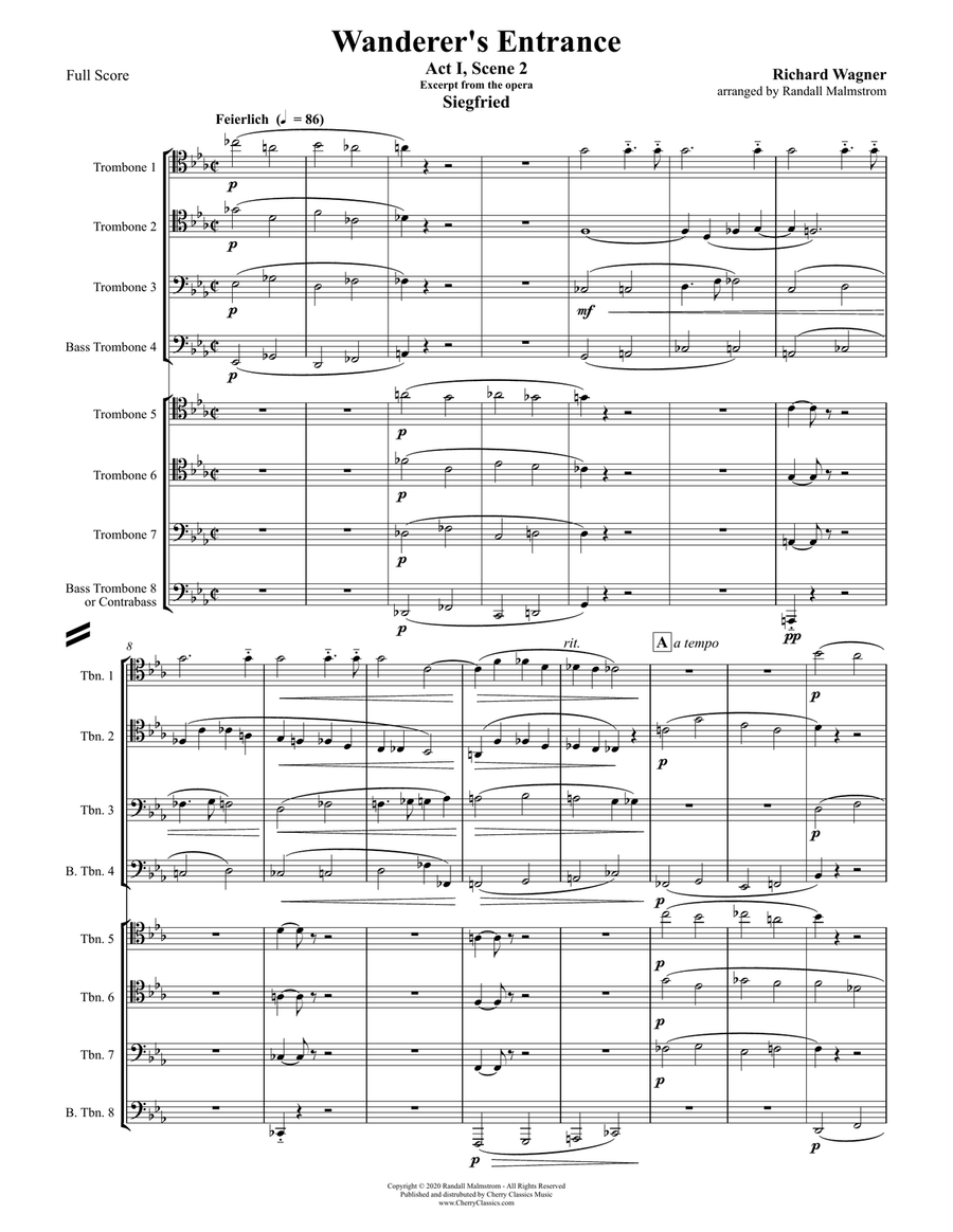 Wanderer’s Entrance from Act I Scene 2 of Siegfried 8-part Trombone Ensemble Trombone scores gallery preview page 2