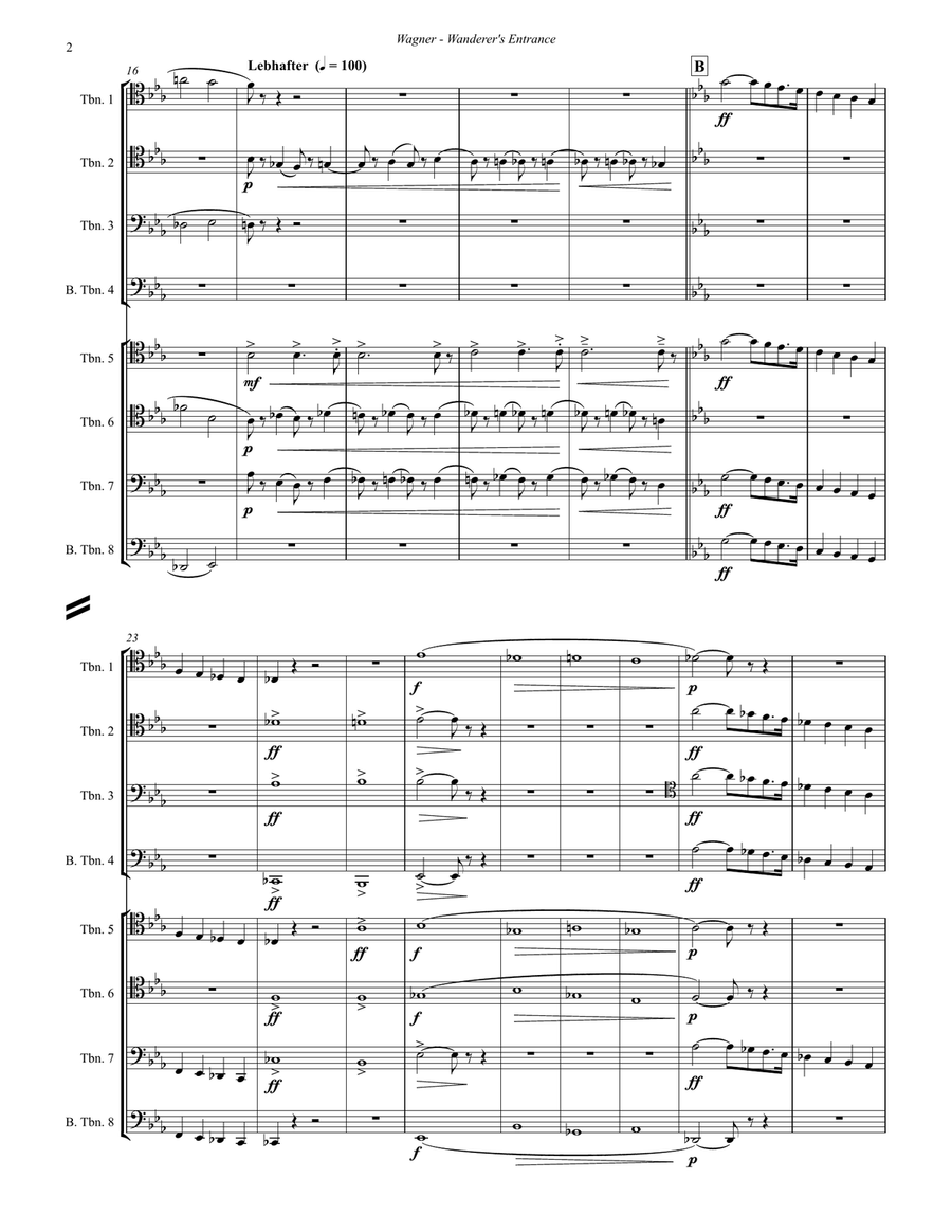 Wanderer’s Entrance from Act I Scene 2 of Siegfried 8-part Trombone Ensemble Trombone scores gallery preview page 3