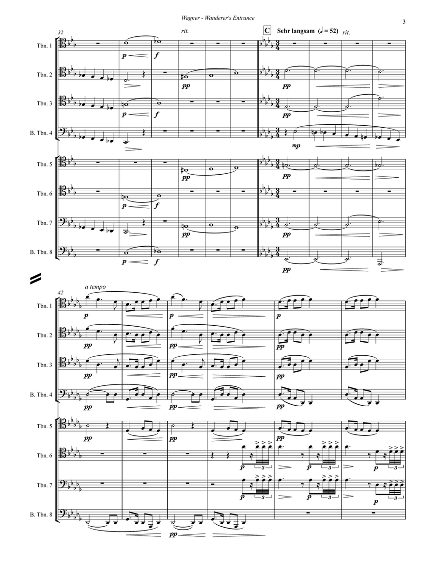 Wanderer’s Entrance from Act I Scene 2 of Siegfried 8-part Trombone Ensemble Trombone scores gallery preview page 4