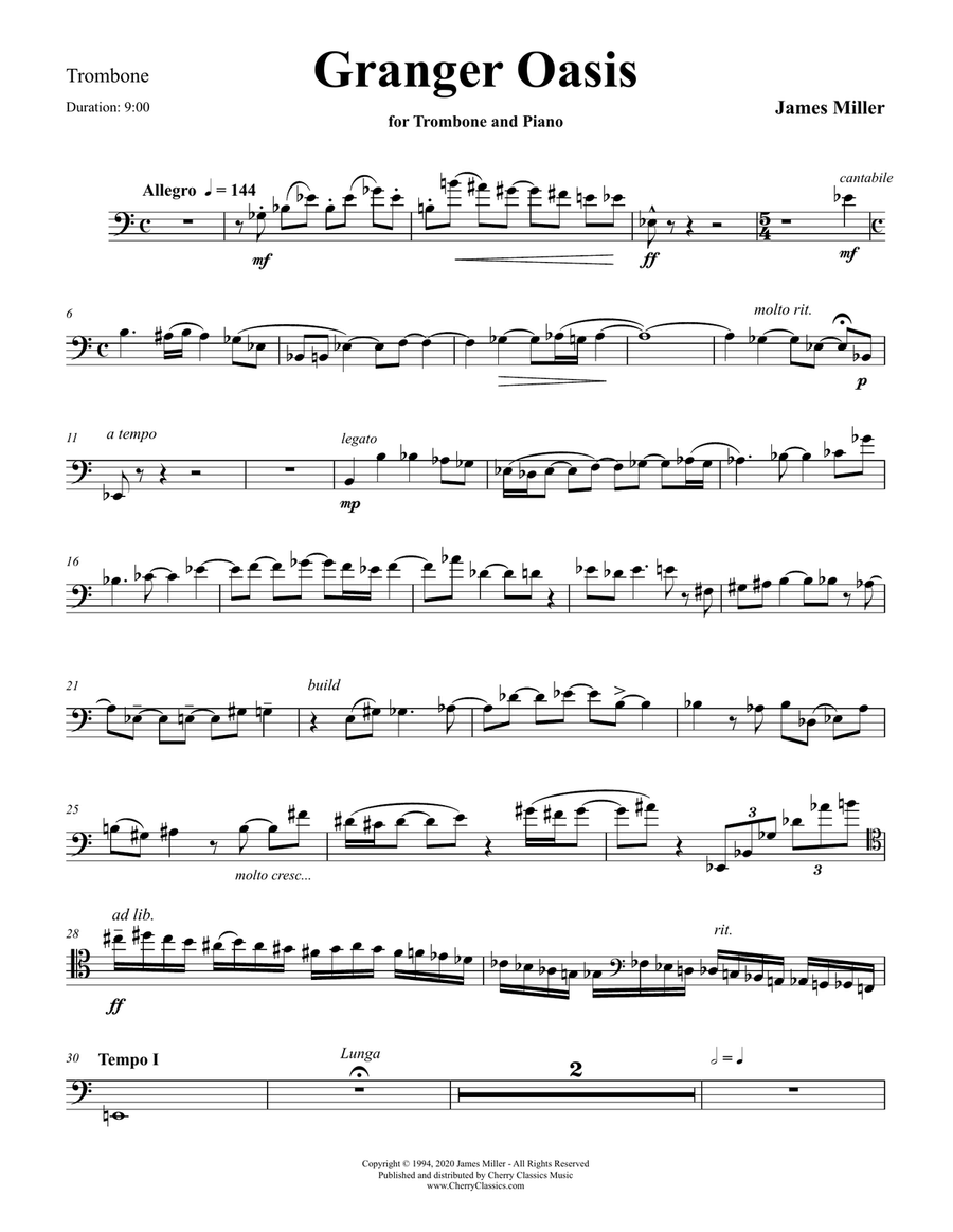 Granger Oasis for Trombone and Piano Piano Accompaniment scores gallery preview page 2