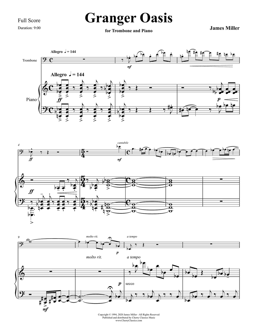Granger Oasis for Trombone and Piano Piano Accompaniment scores gallery preview page 4
