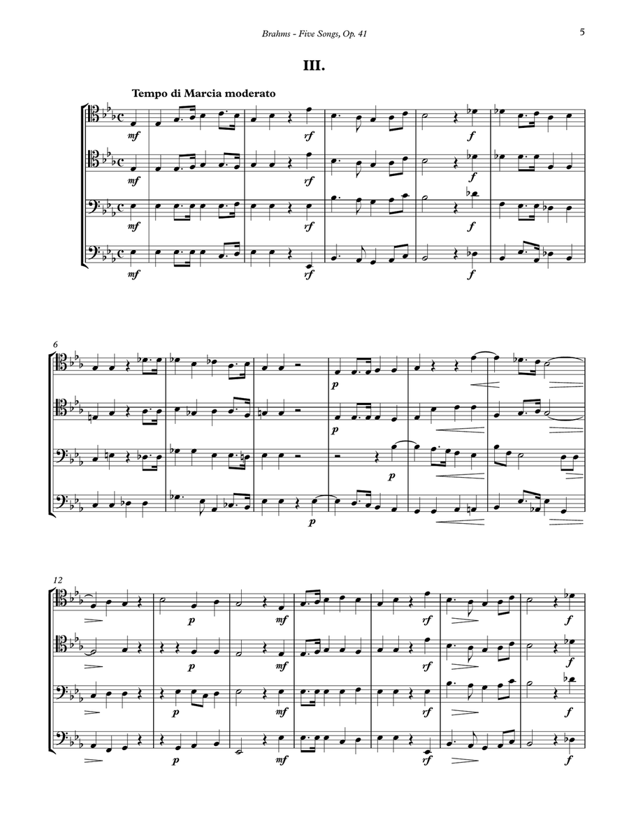 Five Songs, Op. 41 for 4-part Trombone Ensemble 4-Part scores gallery preview page 4