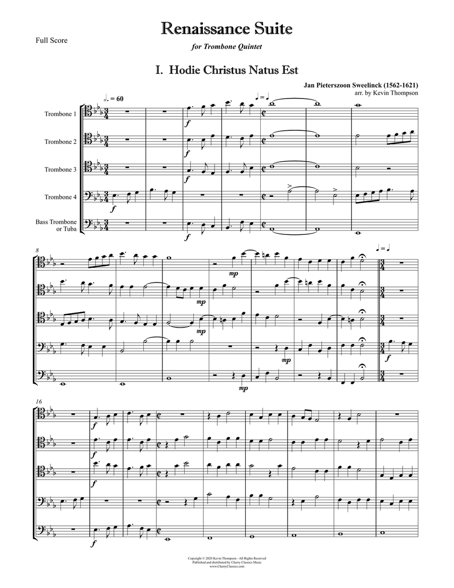 Renaissance Suite for Trombone Quintet Trombone scores gallery preview page 3