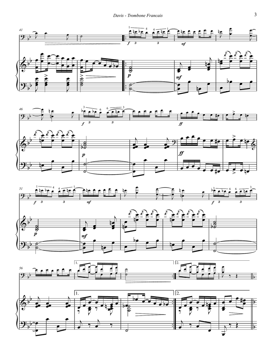 Trombone Francais for Trombone and Piano Piano Accompaniment scores gallery preview page 3