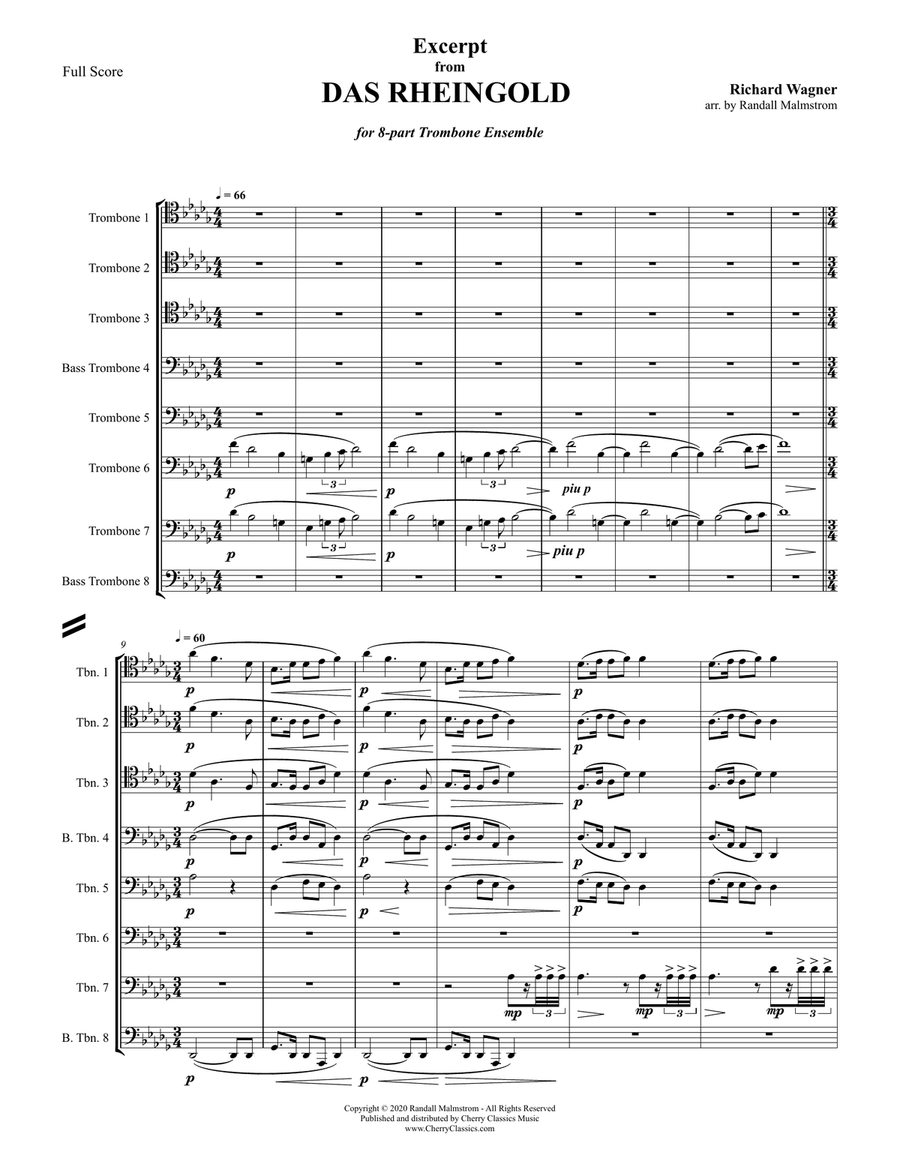 Excerpt from Das Rheingold for 8-part Trombone Ensemble Trombone scores gallery preview page 2