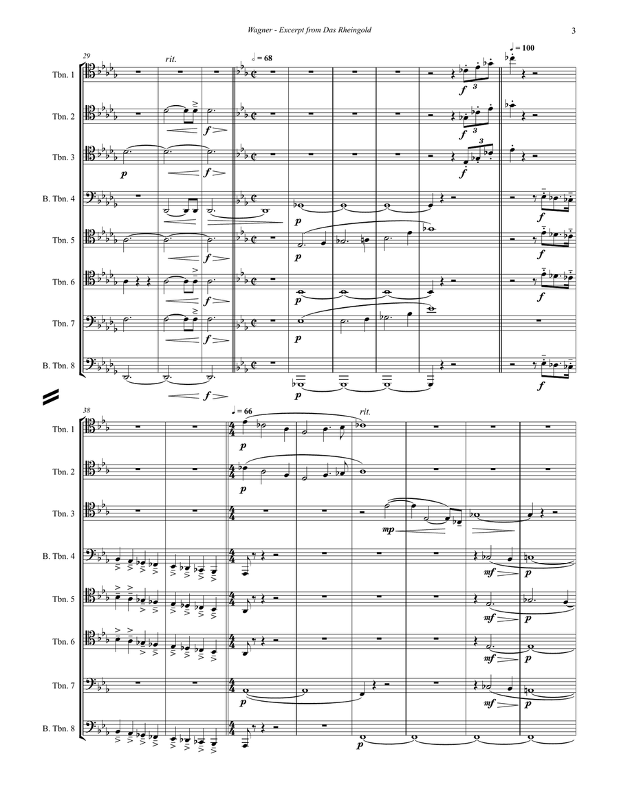 Excerpt from Das Rheingold for 8-part Trombone Ensemble Trombone scores gallery preview page 3
