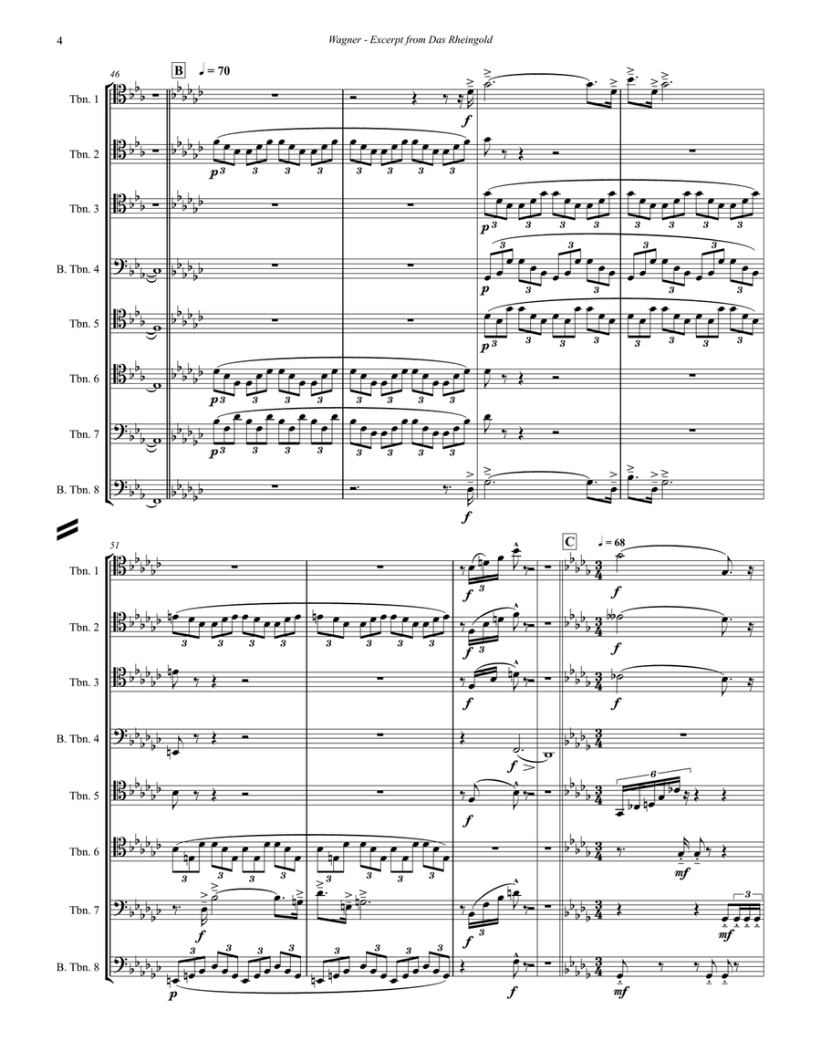 Excerpt from Das Rheingold for 8-part Trombone Ensemble Trombone scores gallery preview page 4