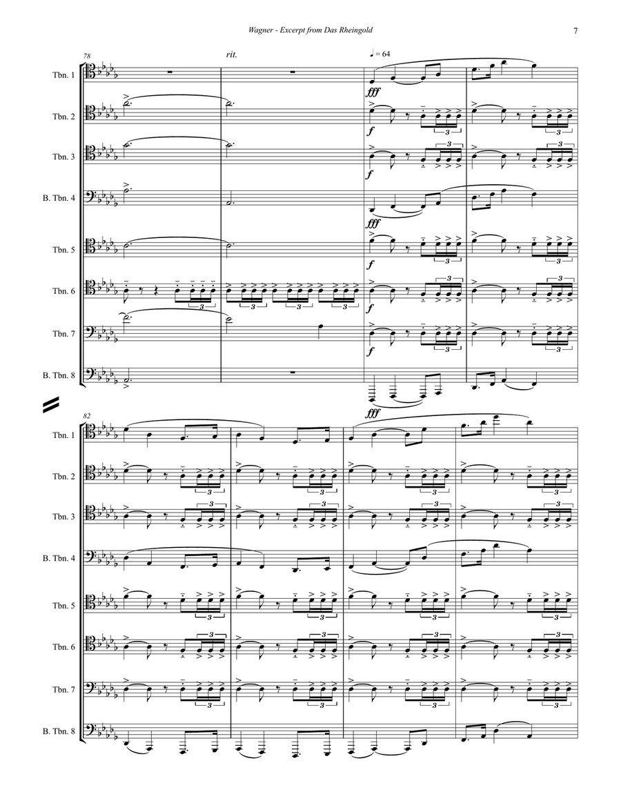 Excerpt from Das Rheingold for 8-part Trombone Ensemble Trombone scores gallery preview page 5