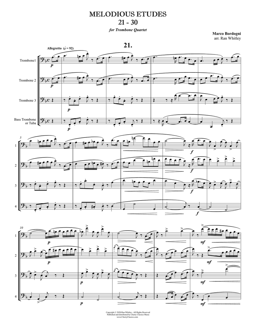 Melodious Etudes 21-30 for Trombone Quartet Trombone Quartet scores gallery preview page 2