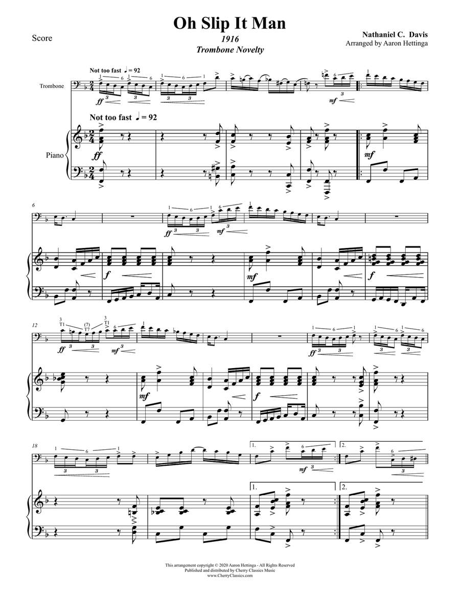 Oh Slip It Man, a Trombone Novelty with Piano accompaniment Piano Accompaniment scores gallery preview page 4
