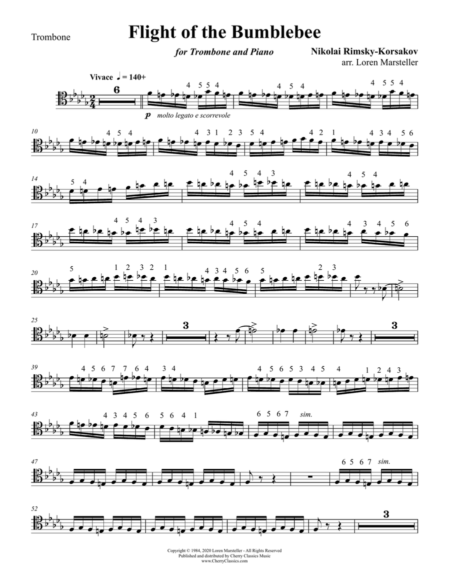 Flight of the Bumblebee for Trombone and Piano Piano Accompaniment scores gallery preview page 2