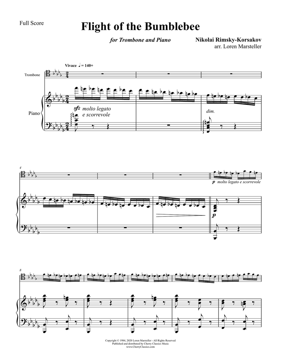 Flight of the Bumblebee for Trombone and Piano Piano Accompaniment scores gallery preview page 3