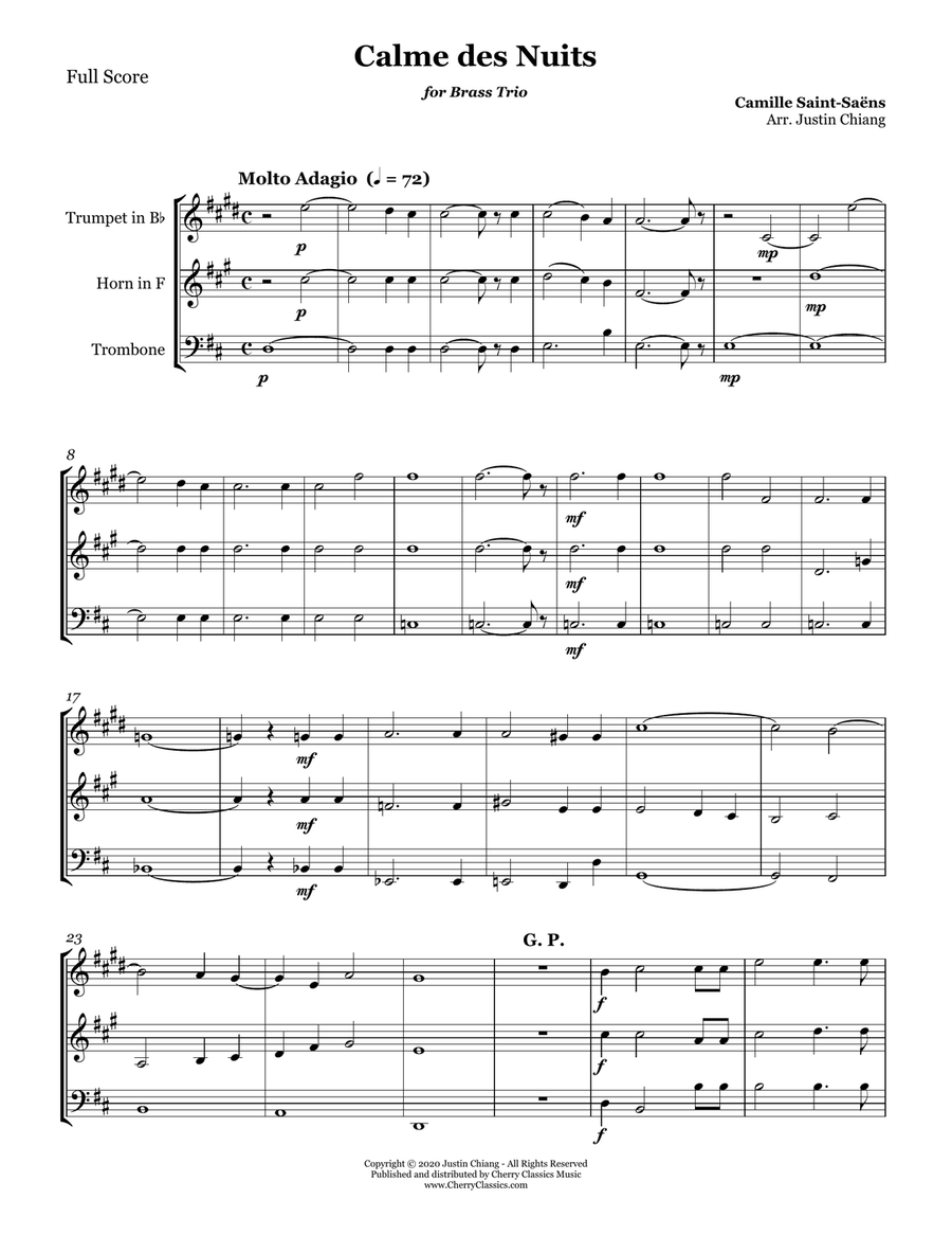 Calme des Nuits for Brass Trio Brass Trio scores gallery preview page 2