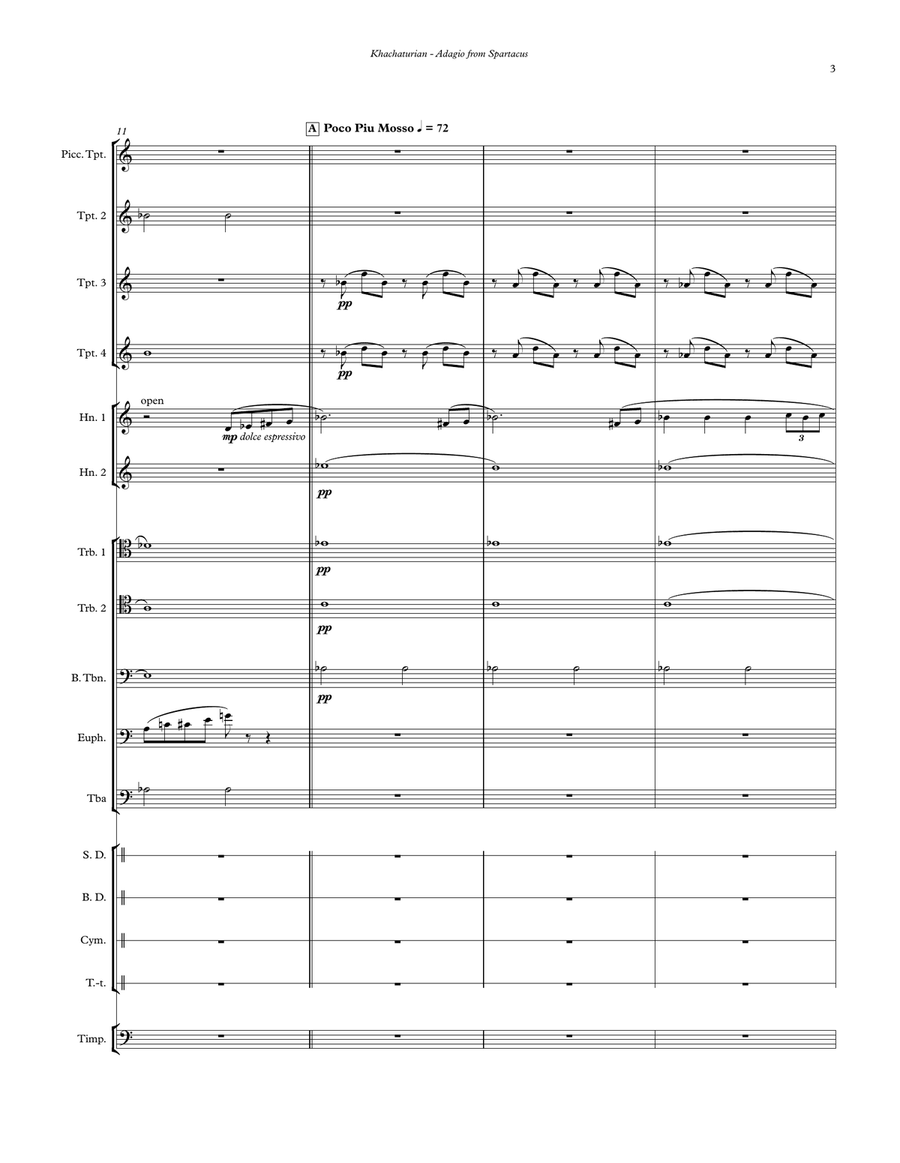 Adagio from Spartacus for Brass Ensemble & Percussion Percussion scores gallery preview page 3