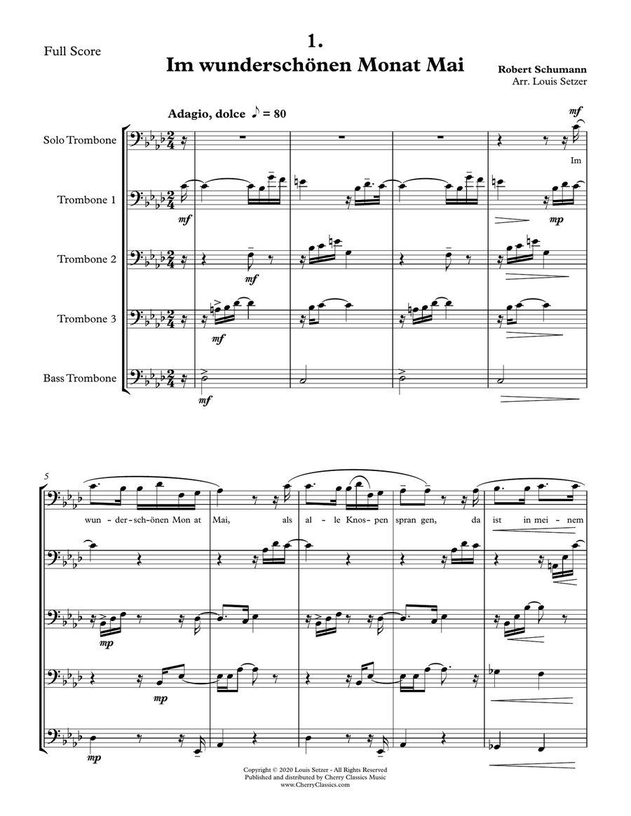 Four Songs from Dichterliebe for solo Trombone & Trombone Quartet Trombone Quartet scores gallery preview page 3