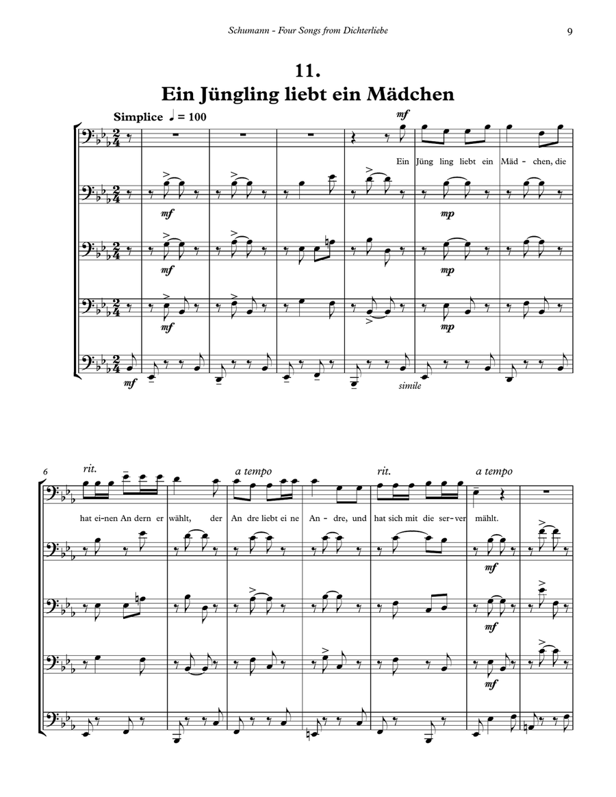Four Songs from Dichterliebe for solo Trombone & Trombone Quartet Trombone Quartet scores gallery preview page 5