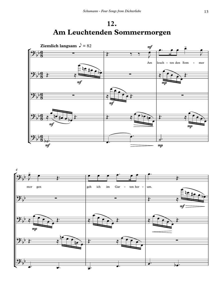Four Songs from Dichterliebe for solo Trombone & Trombone Quartet Trombone Quartet scores gallery preview page 6