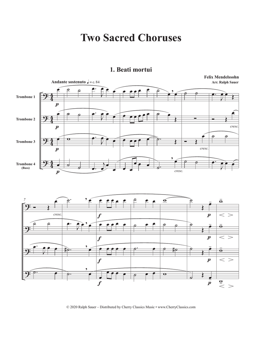 Two Sacred Choruses for Four Trombones, Op. 115 Trombone Quartet scores gallery preview page 2