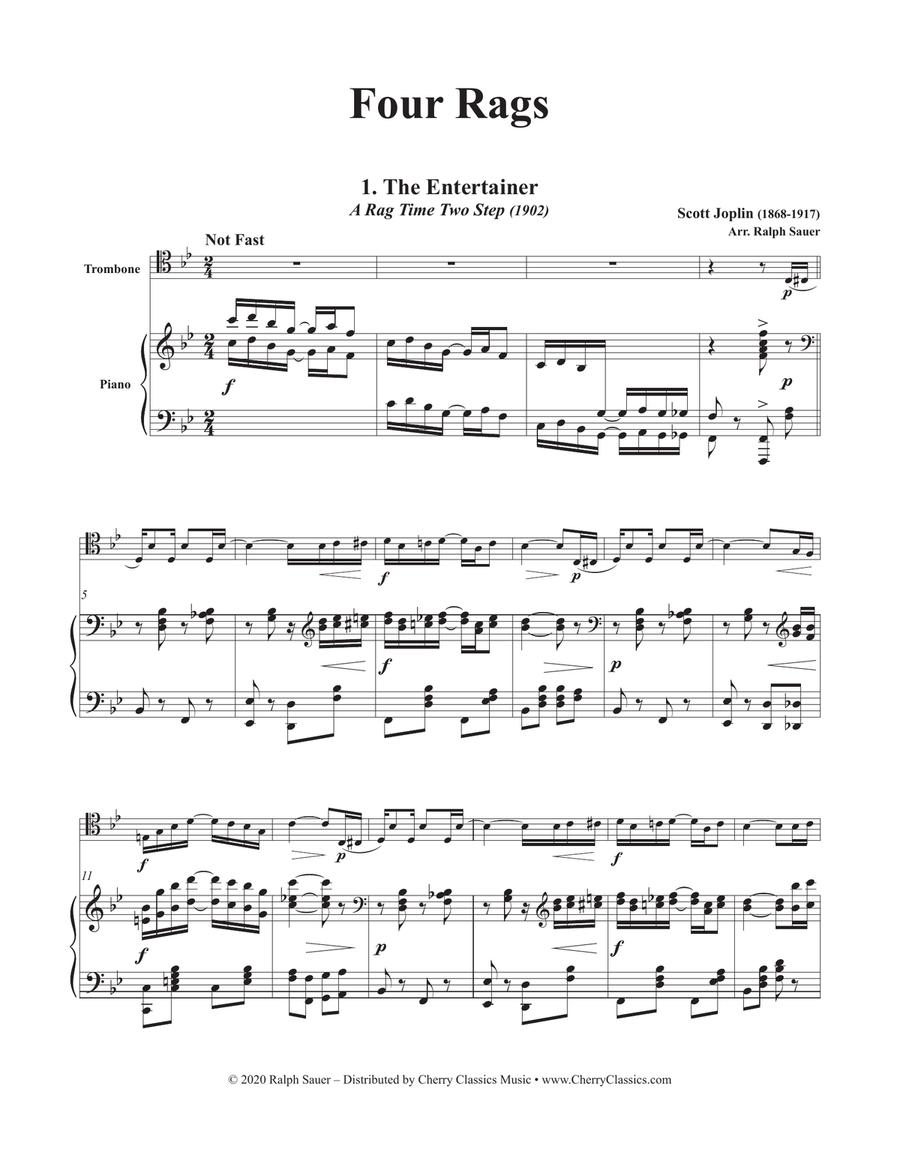 Four Rags for Trombone and Piano Piano Accompaniment scores gallery preview page 2