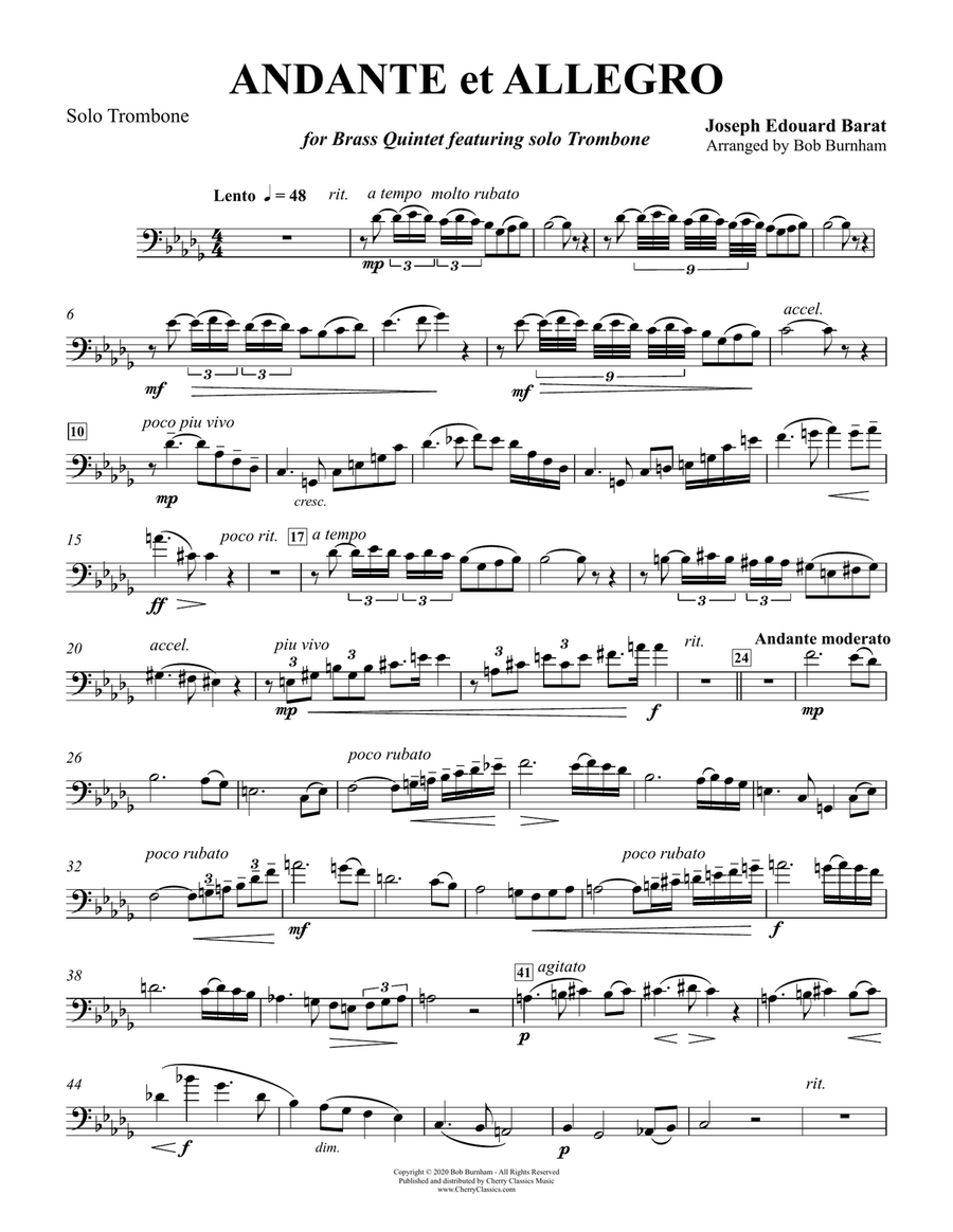 Andante et Allegro for Brass Quintet featuring solo Trombone Brass Quintet scores gallery preview page 2