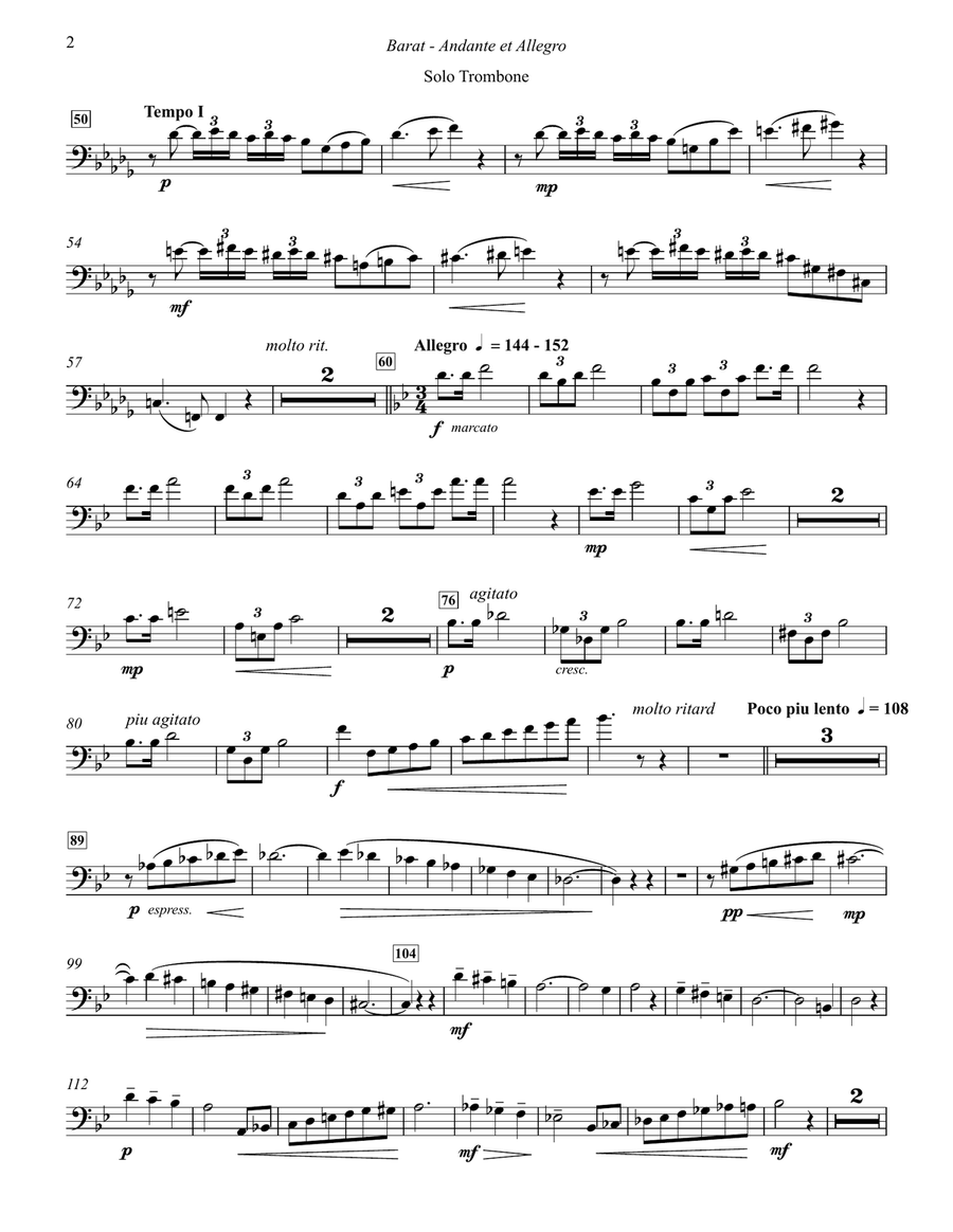 Andante et Allegro for Brass Quintet featuring solo Trombone Brass Quintet scores gallery preview page 3