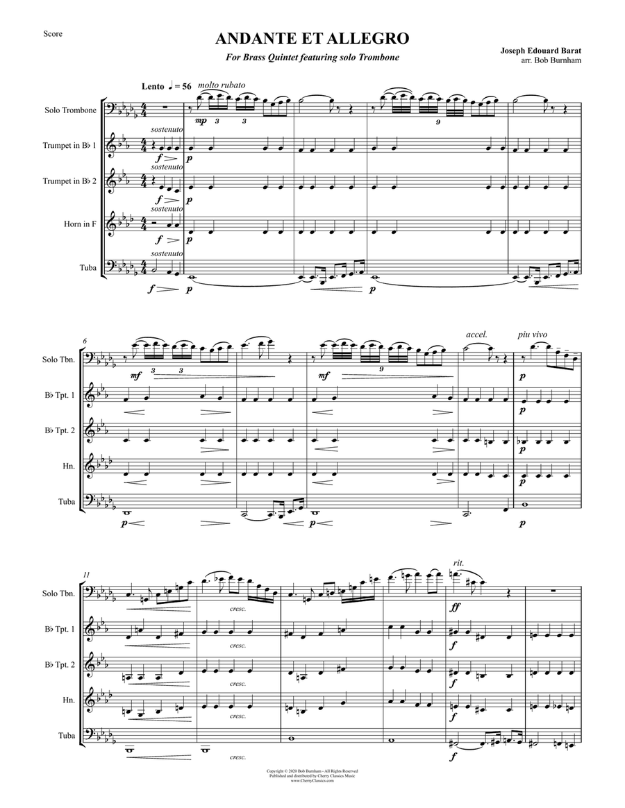 Andante et Allegro for Brass Quintet featuring solo Trombone Brass Quintet scores gallery preview page 5