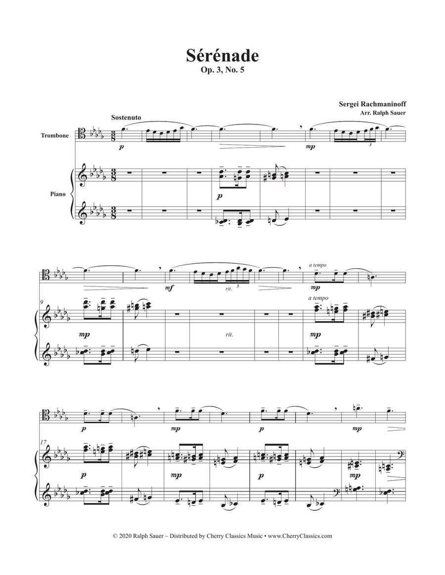 Serenade, Op. 3, No. 5 for Trombone and Piano Piano Accompaniment scores gallery preview page 2