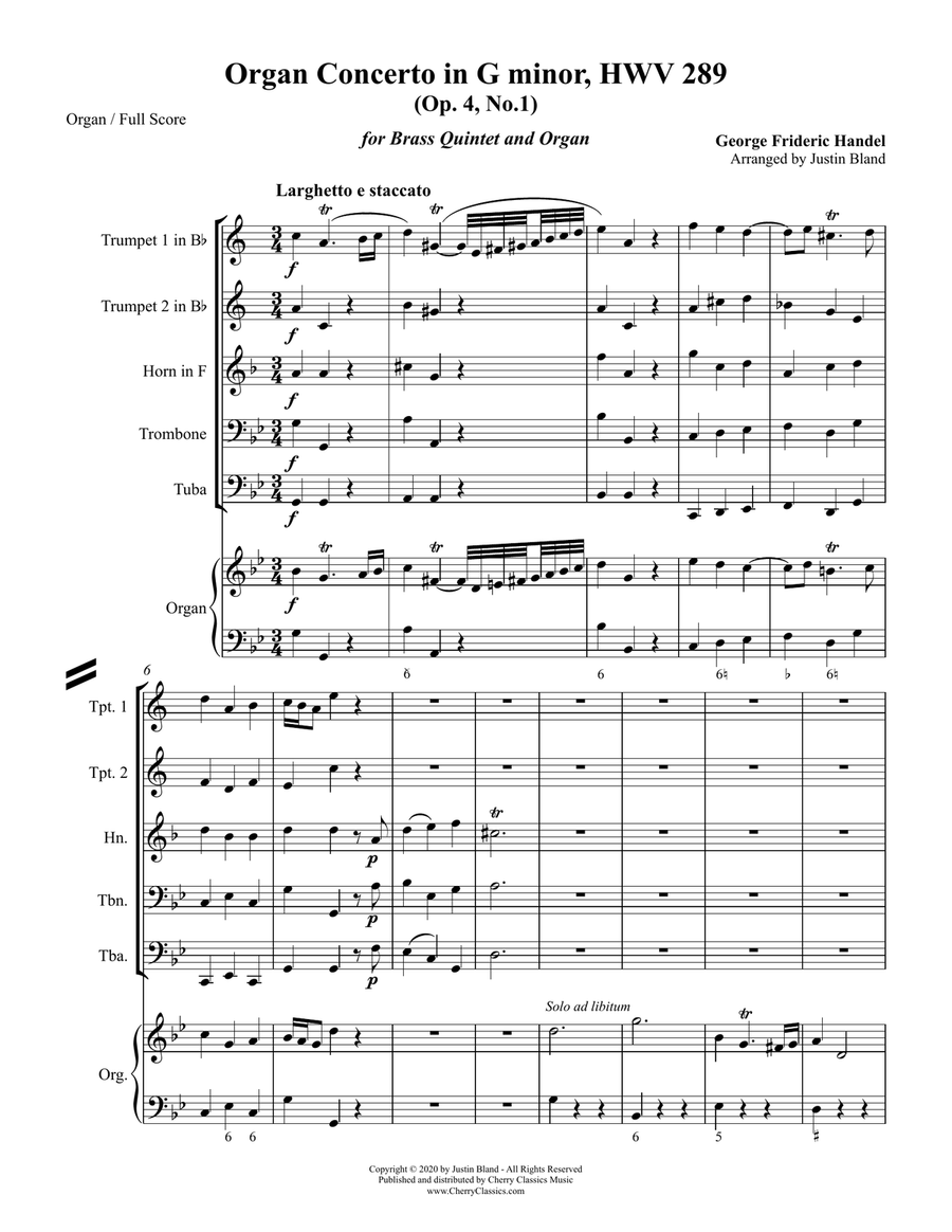 Concerto in G Minor for Brass Quintet and Organ Organ scores gallery preview page 2