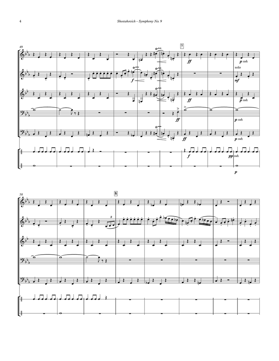 Symphony No. 9 1st movement for Brass Quintet and Percussion (optional) Percussion scores gallery preview page 3