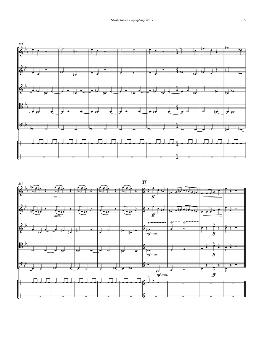 Symphony No. 9 1st movement for Brass Quintet and Percussion (optional) Percussion scores gallery preview page 5