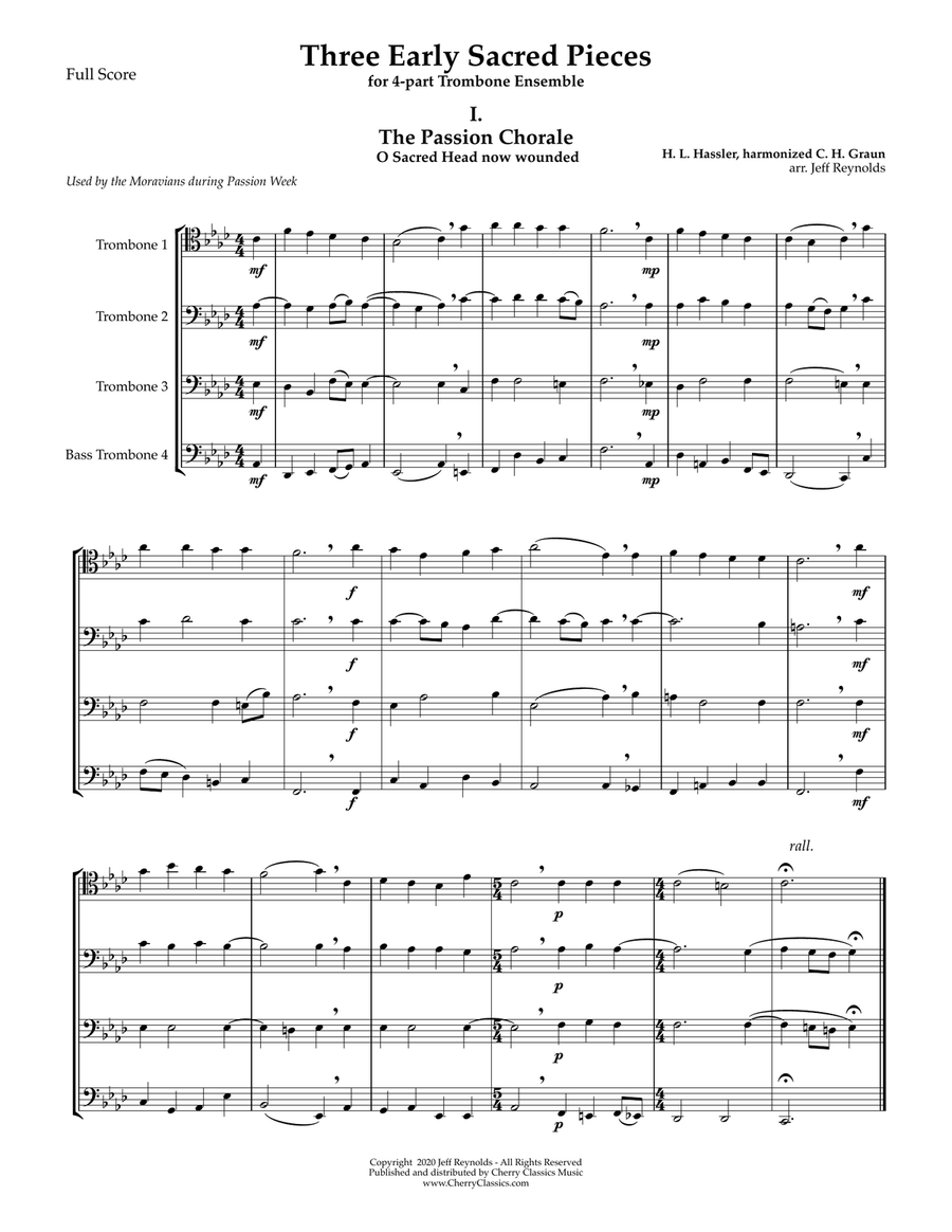 Three Early Sacred Pieces for 4-part Trombone Ensemble 4-Part scores gallery preview page 2