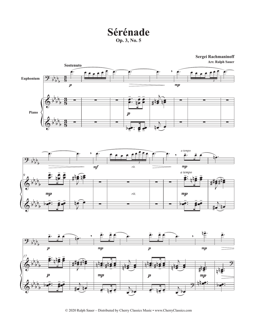 Serenade, Op. 3, No. 5 for Euphonium and Piano Euphonium scores gallery preview page 2