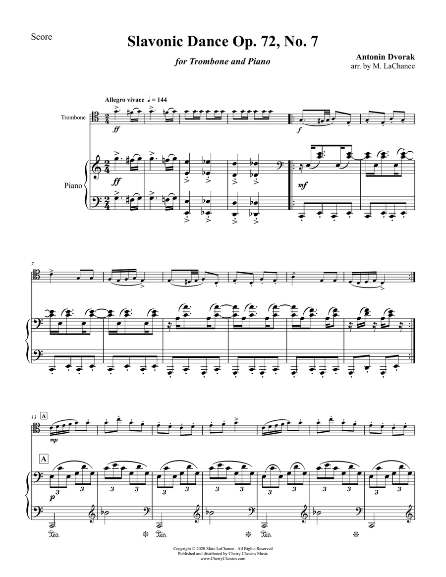 Slavonic Dance, Op. 72 No. 7 for Trombone & Piano Piano Accompaniment scores gallery preview page 2
