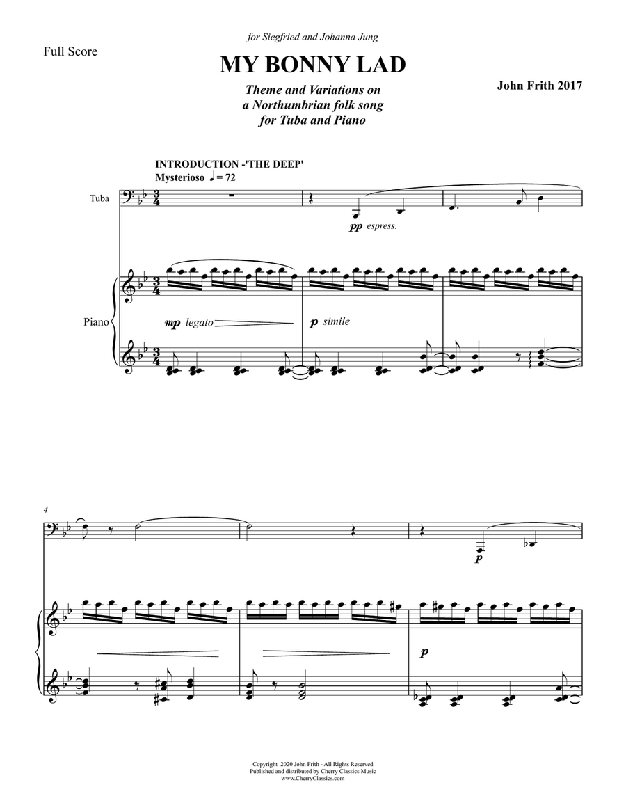 My Bonny Lad, Theme and Variations on a Northumbrian Folk Song for Tuba and Piano Tuba scores gallery preview page 2