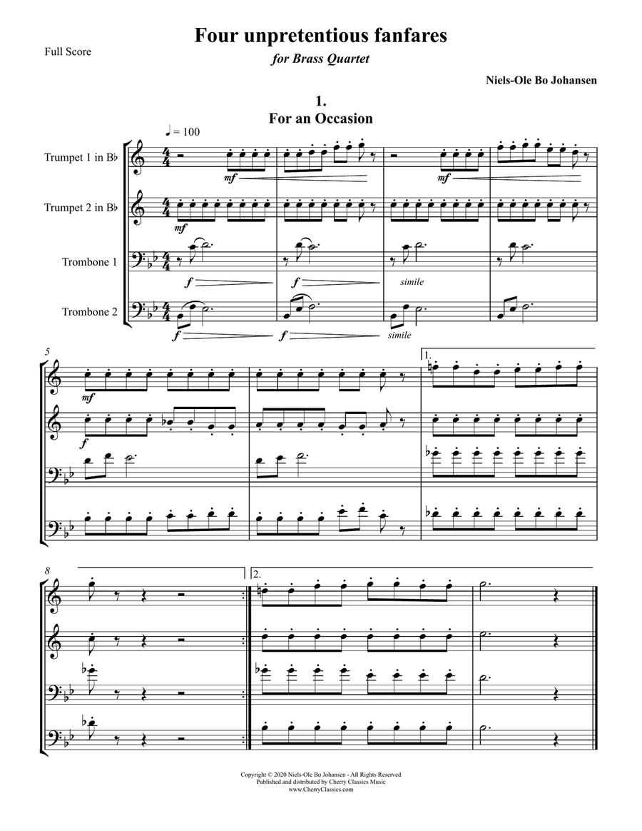 Four unpretentious fanfares for Brass Quartet Brass Quartet scores gallery preview page 2