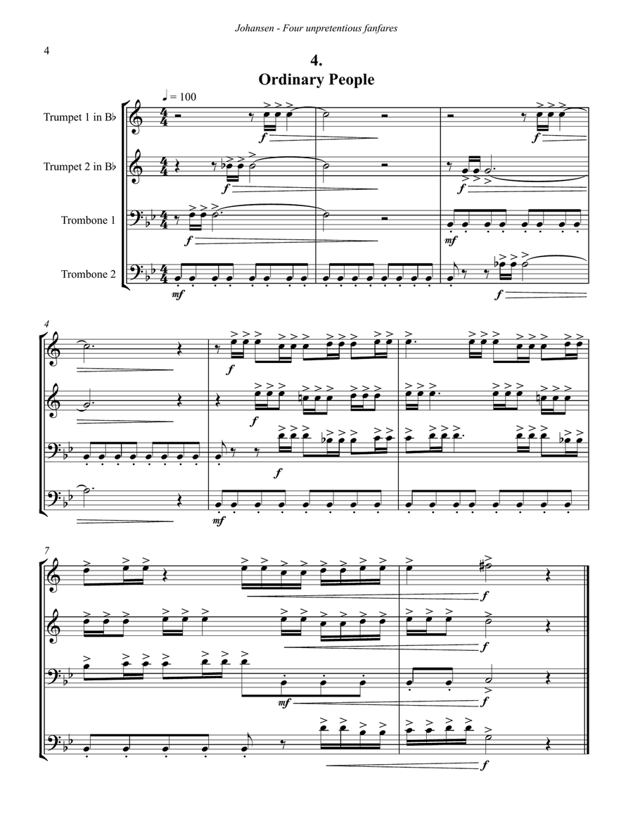 Four unpretentious fanfares for Brass Quartet Brass Quartet scores gallery preview page 5