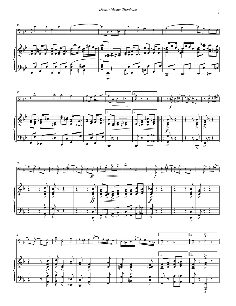 Master Trombone for Trombone and Piano Piano Accompaniment scores gallery preview page 4