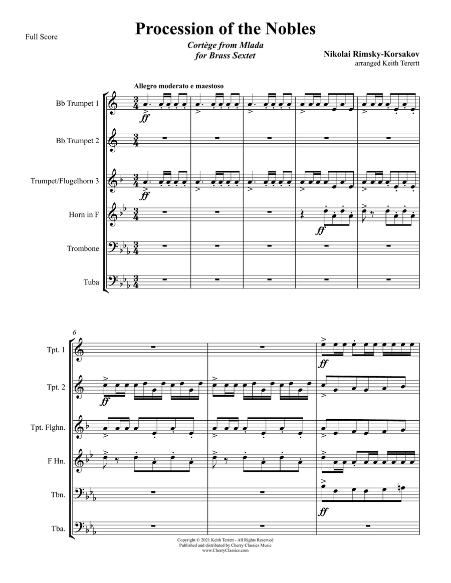 Procession of the Nobles, Cortege from Mlada for Brass Sextet Chamber Music scores gallery preview page 2