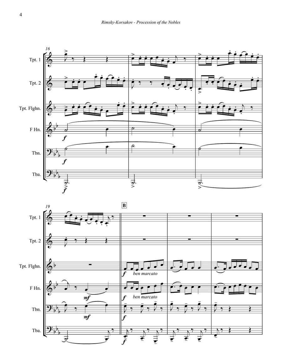 Procession of the Nobles, Cortege from Mlada for Brass Sextet Chamber Music scores gallery preview page 3