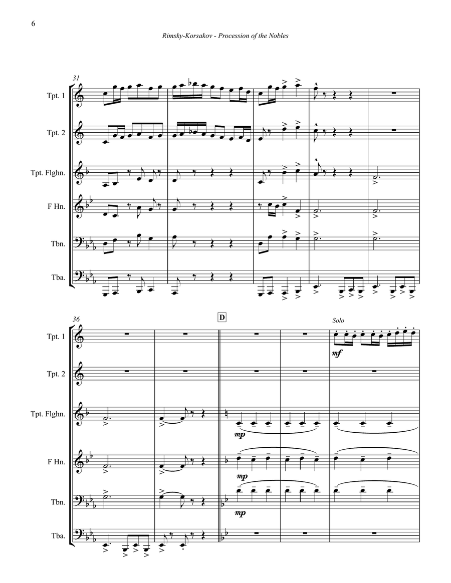 Procession of the Nobles, Cortege from Mlada for Brass Sextet Chamber Music scores gallery preview page 4