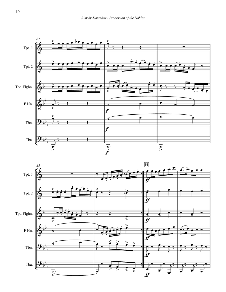 Procession of the Nobles, Cortege from Mlada for Brass Sextet Chamber Music scores gallery preview page 5