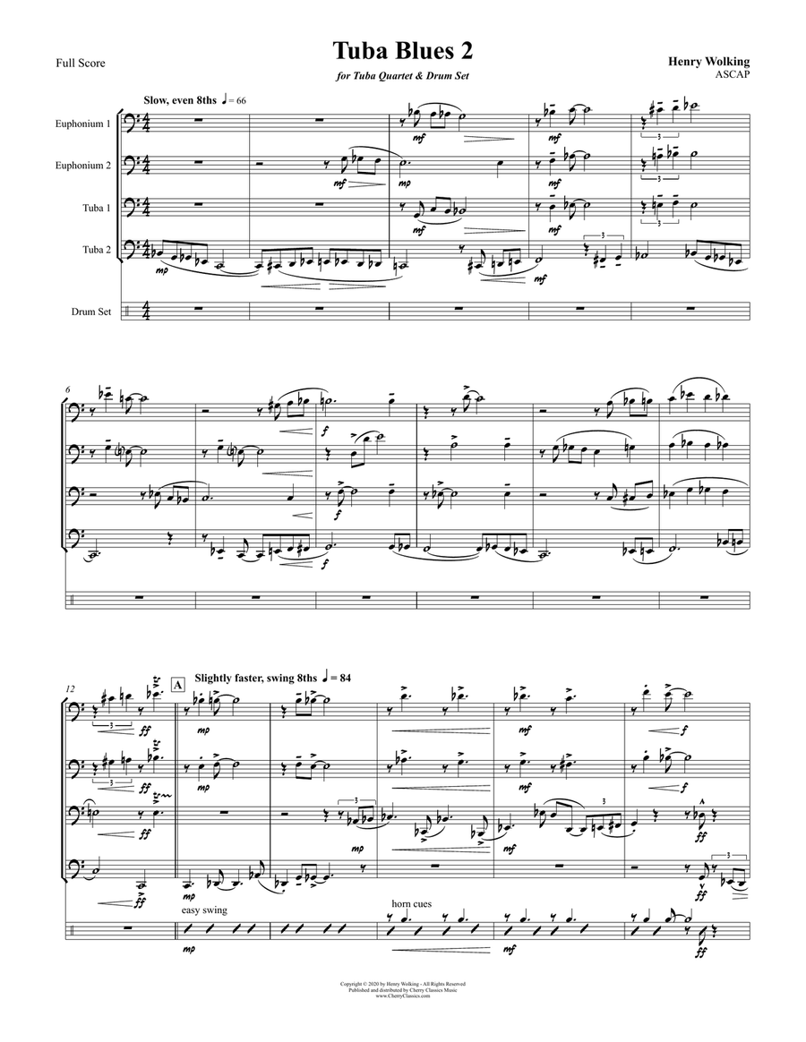 Tuba Blues 2 for Tuba Quartet and Drum set Tuba Quartet scores gallery preview page 2
